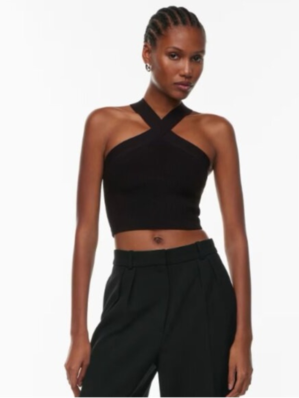 Babaton Sculpt Knit Criss Cross Cropped Tank Black Small